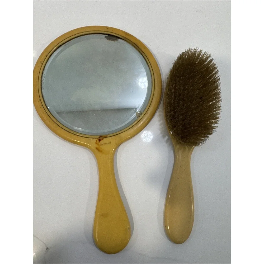 Vintage Mirror And Brush Vanity Antique Ivory Pyralin